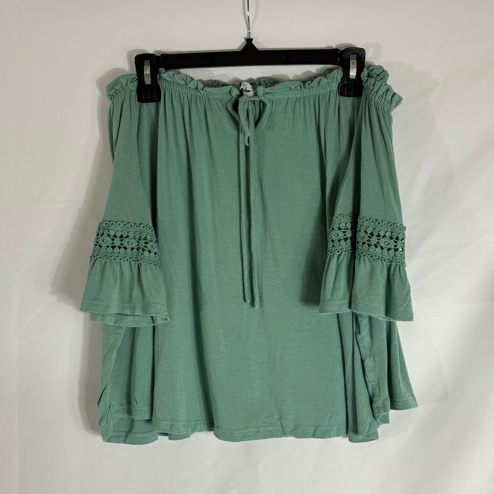 Green Ruffled Cropped Peasant Top